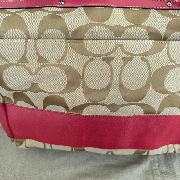 Coach Signature Khaki Canvas & Pink Leather Large Diaper Bag  Tote F19202 - Picture 8 of 16
